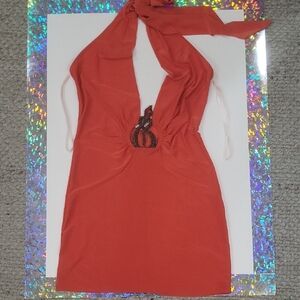 Orange Halter Top with Embellished Detail
